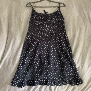 navy speckle ruffle hem abercrombie dress
